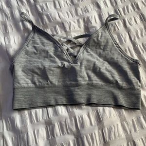 Grey cross cross sports bra